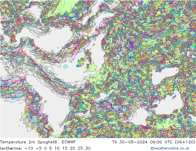 mapa temperatury 2m Spaghetti ECMWF czw. 30.05.2024 06 UTC