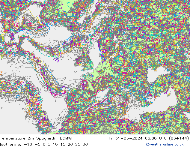 Temperature 2m Spaghetti ECMWF Fr 31.05.2024 06 UTC