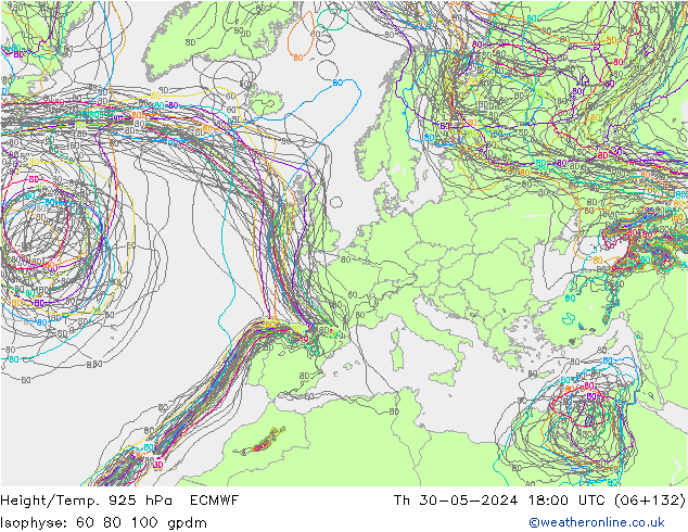 Height/Temp. 925 hPa ECMWF gio 30.05.2024 18 UTC