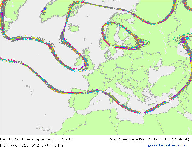 Géop. 500 hPa Spaghetti ECMWF dim 26.05.2024 06 UTC
