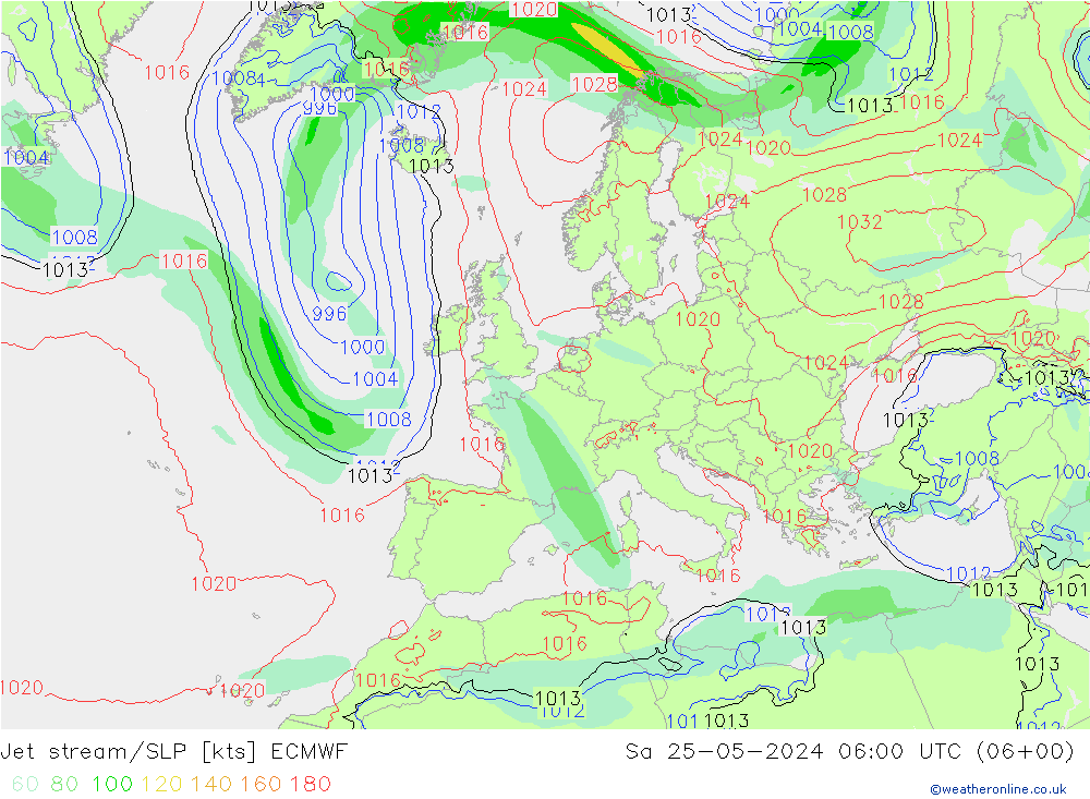 高速氣流/地面气压 ECMWF 星期六 25.05.2024 06 UTC