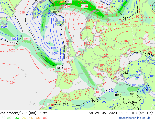 Jet stream/SLP ECMWF Sa 25.05.2024 12 UTC