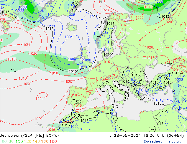 Jet stream/SLP ECMWF Tu 28.05.2024 18 UTC