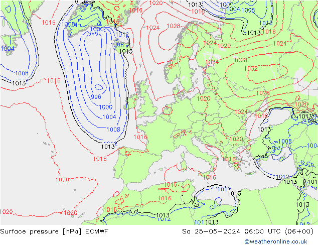 Surface pressure ECMWF Sa 25.05.2024 06 UTC