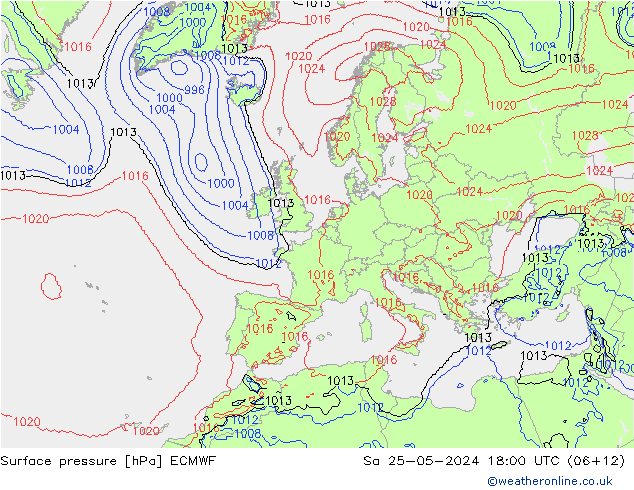 地面气压 ECMWF 星期六 25.05.2024 18 UTC