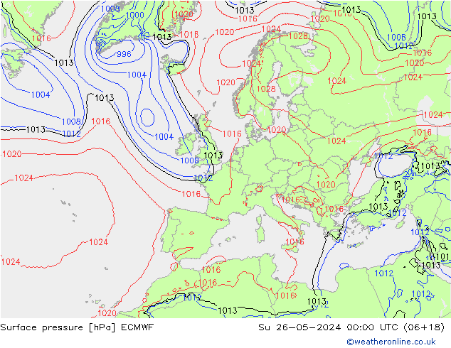 Presión superficial ECMWF dom 26.05.2024 00 UTC