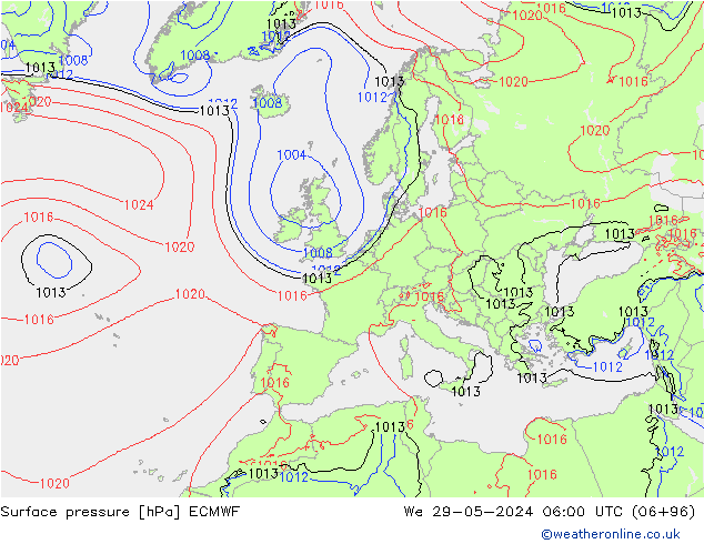 Bodendruck ECMWF Mi 29.05.2024 06 UTC