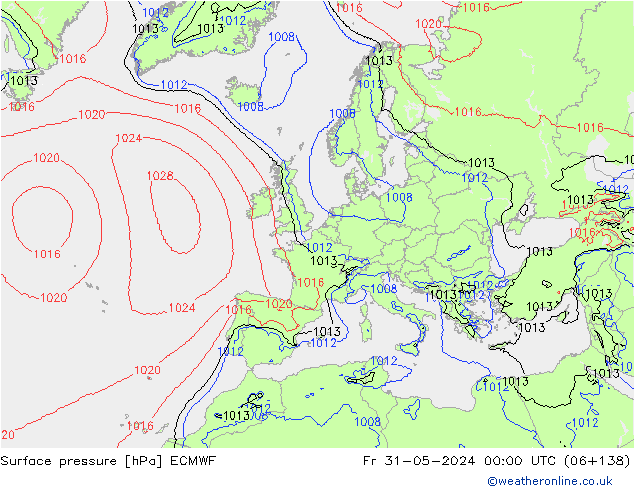 Pressione al suolo ECMWF ven 31.05.2024 00 UTC