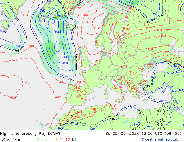 High wind areas ECMWF sab 25.05.2024 12 UTC