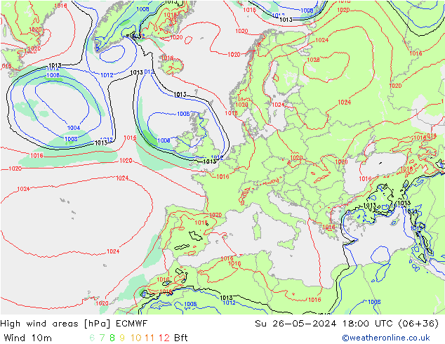 High wind areas ECMWF  26.05.2024 18 UTC