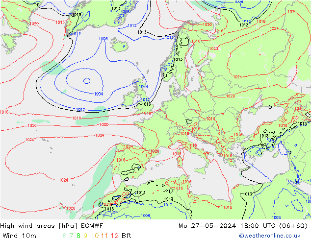 High wind areas ECMWF Mo 27.05.2024 18 UTC