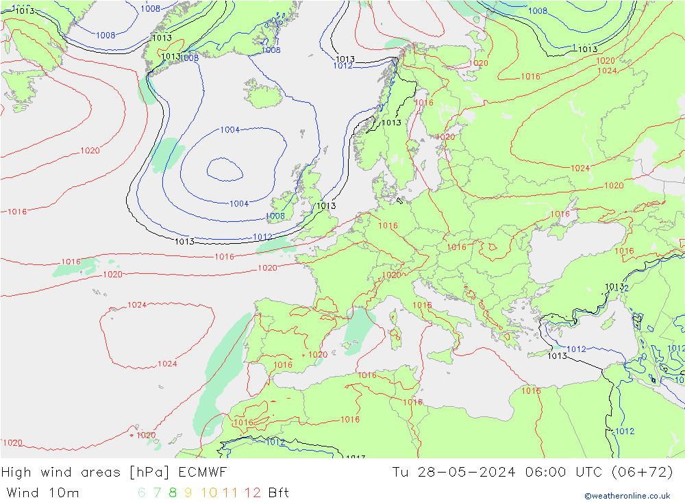 High wind areas ECMWF вт 28.05.2024 06 UTC