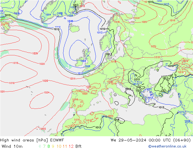 High wind areas ECMWF St 29.05.2024 00 UTC