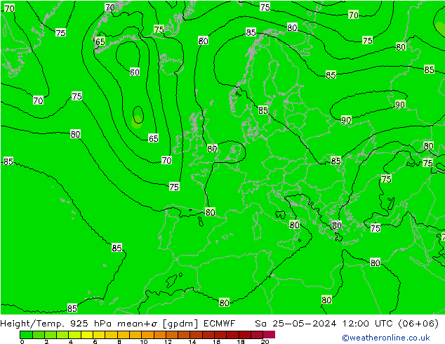 Height/Temp. 925 hPa ECMWF Sa 25.05.2024 12 UTC