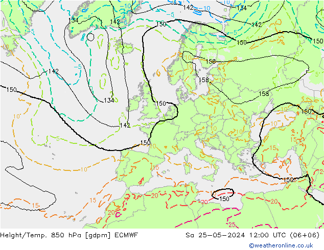 Geop./Temp. 850 hPa ECMWF sáb 25.05.2024 12 UTC