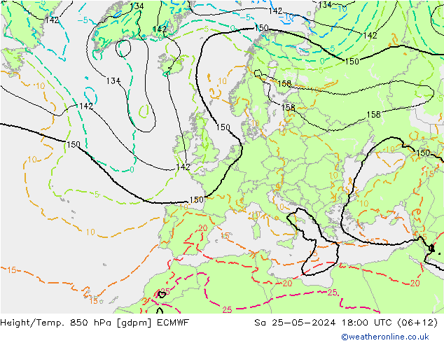 Geop./Temp. 850 hPa ECMWF sáb 25.05.2024 18 UTC