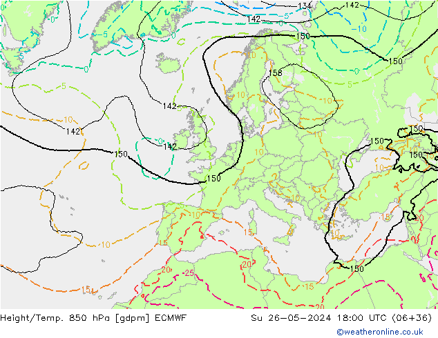 Hoogte/Temp. 850 hPa ECMWF zo 26.05.2024 18 UTC