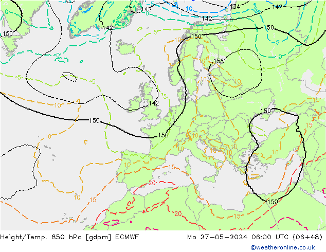 Hoogte/Temp. 850 hPa ECMWF ma 27.05.2024 06 UTC