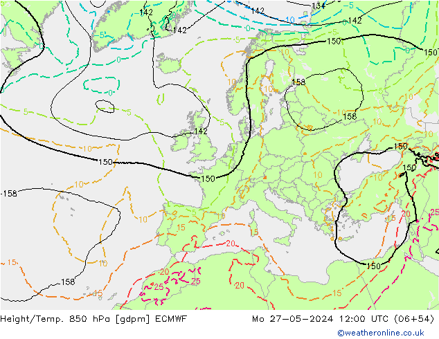 Hoogte/Temp. 850 hPa ECMWF ma 27.05.2024 12 UTC