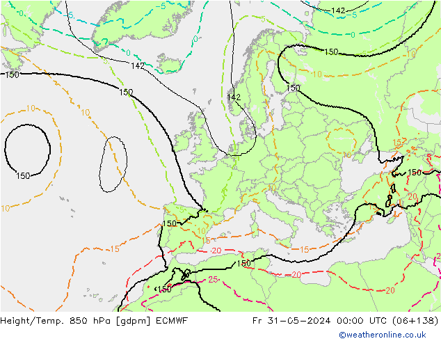 Géop./Temp. 850 hPa ECMWF ven 31.05.2024 00 UTC