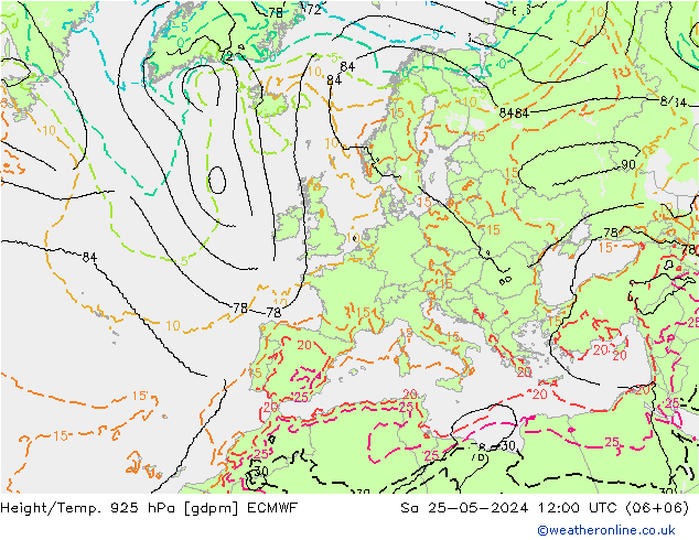 Height/Temp. 925 hPa ECMWF Sáb 25.05.2024 12 UTC
