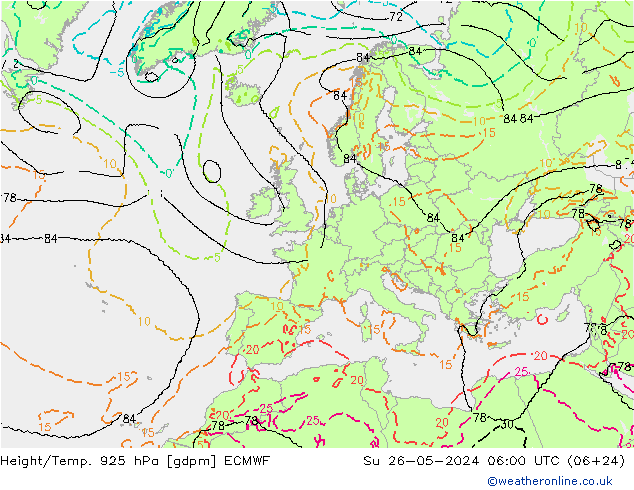 Height/Temp. 925 гПа ECMWF Вс 26.05.2024 06 UTC