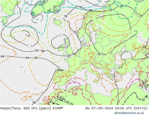 Height/Temp. 925 hPa ECMWF Po 27.05.2024 00 UTC