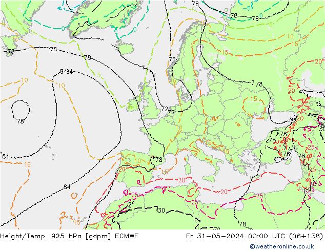 Height/Temp. 925 hPa ECMWF Sex 31.05.2024 00 UTC