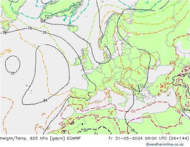 Height/Temp. 925 hPa ECMWF pt. 31.05.2024 06 UTC