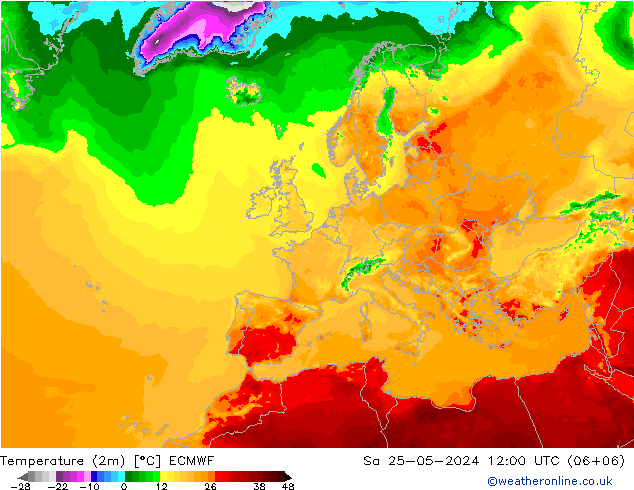 Temperatura (2m) ECMWF sáb 25.05.2024 12 UTC