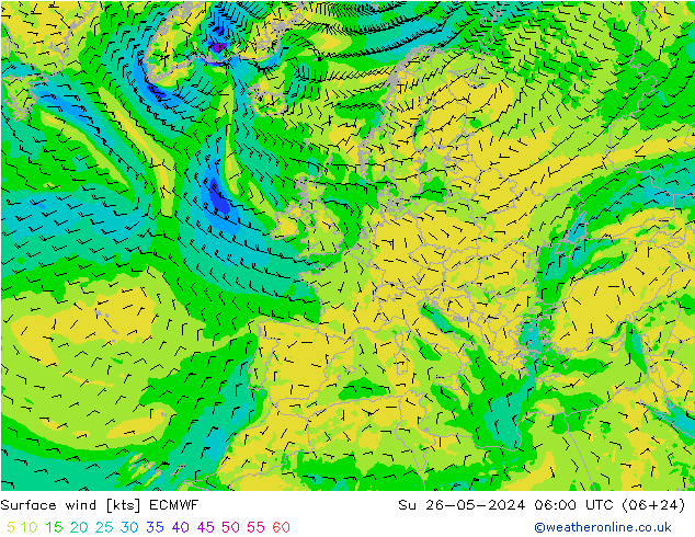 Viento 10 m ECMWF dom 26.05.2024 06 UTC