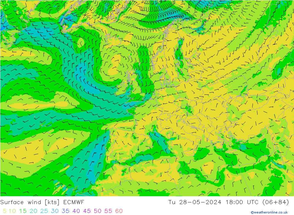 Bodenwind ECMWF Di 28.05.2024 18 UTC