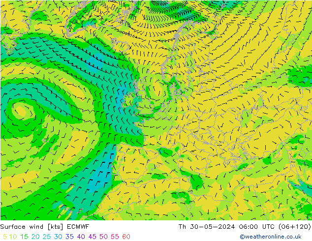 Wind 10 m ECMWF do 30.05.2024 06 UTC