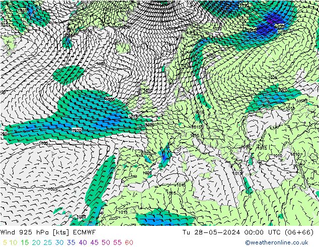 Wind 925 hPa ECMWF Tu 28.05.2024 00 UTC