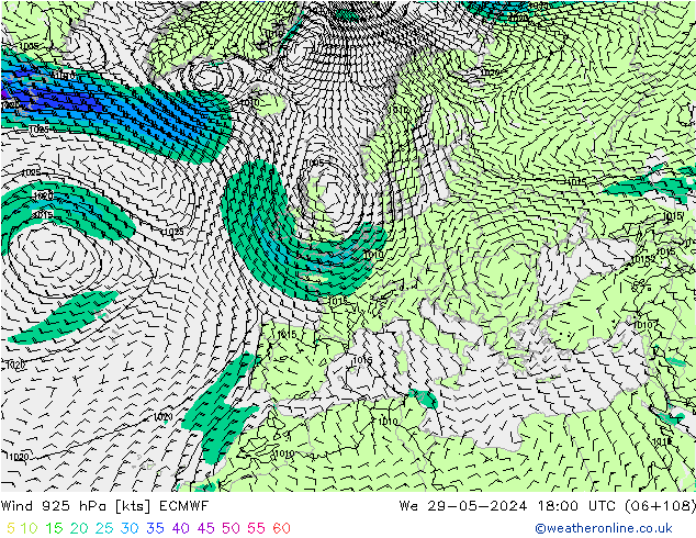 ветер 925 гПа ECMWF ср 29.05.2024 18 UTC