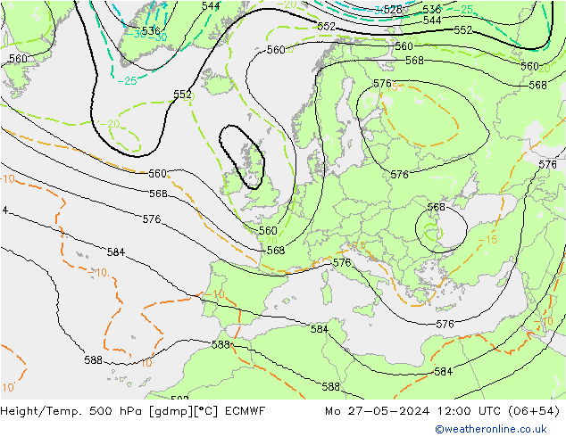 Yükseklik/Sıc. 500 hPa ECMWF Pzt 27.05.2024 12 UTC