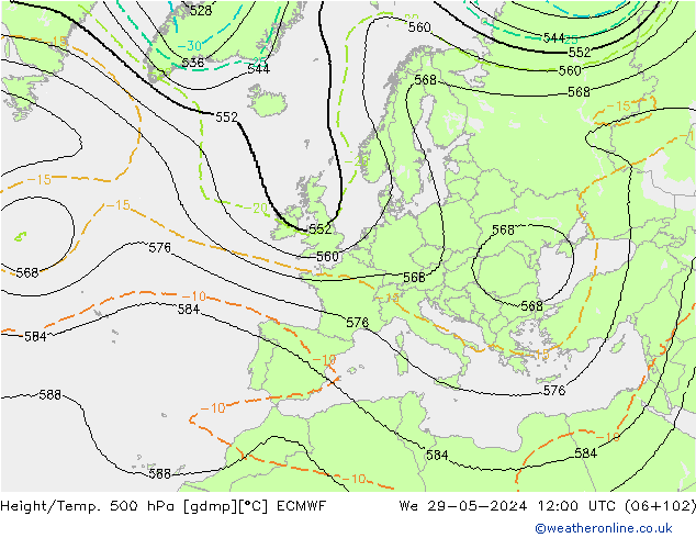 Hoogte/Temp. 500 hPa ECMWF wo 29.05.2024 12 UTC