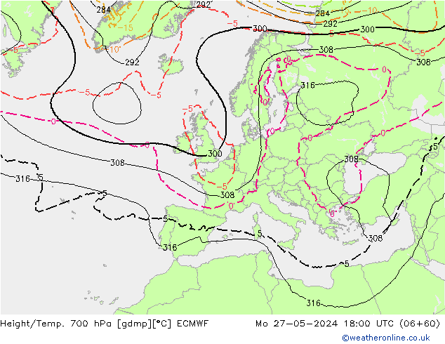 Géop./Temp. 700 hPa ECMWF lun 27.05.2024 18 UTC