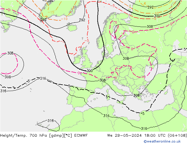 Height/Temp. 700 hPa ECMWF  29.05.2024 18 UTC