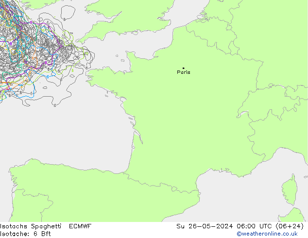 Isotaca Spaghetti ECMWF dom 26.05.2024 06 UTC