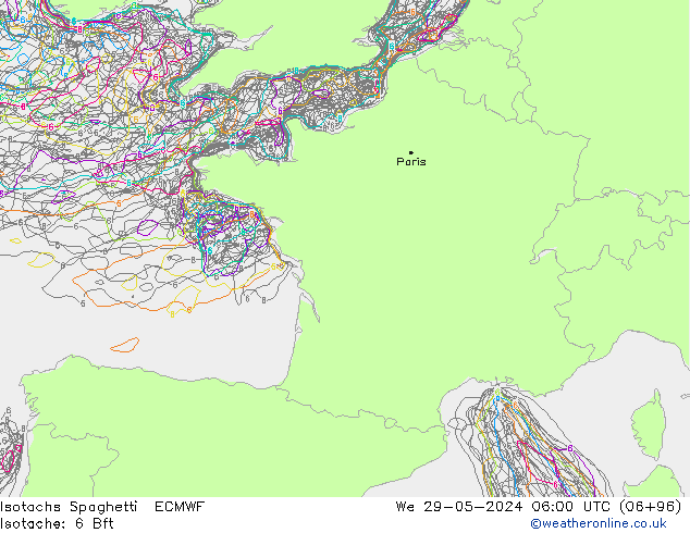 Isotachs Spaghetti ECMWF We 29.05.2024 06 UTC