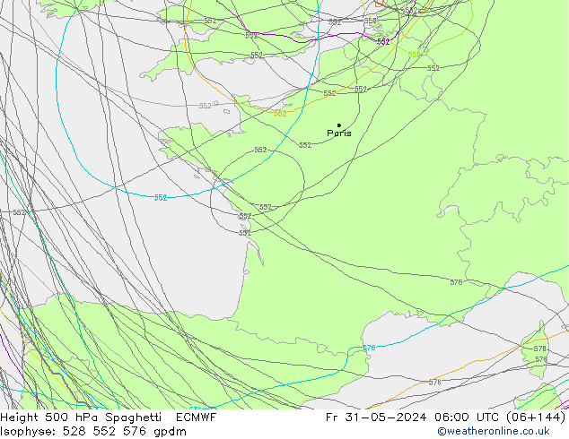 Height 500 hPa Spaghetti ECMWF  31.05.2024 06 UTC