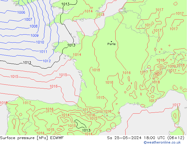 Surface pressure ECMWF Sa 25.05.2024 18 UTC