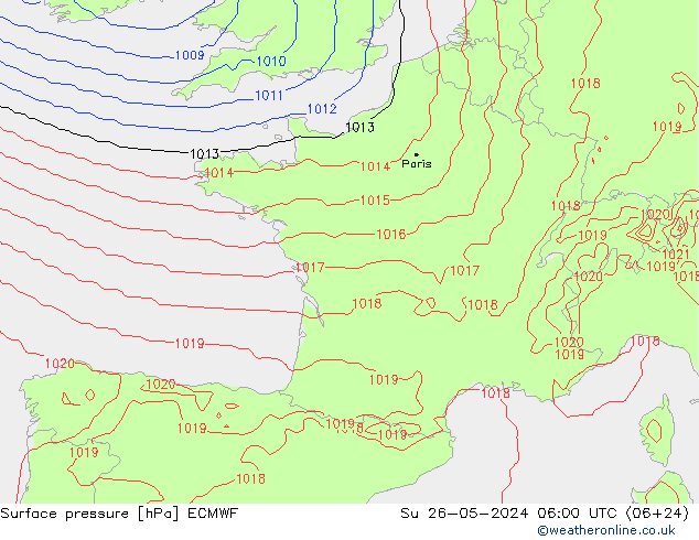 Atmosférický tlak ECMWF Ne 26.05.2024 06 UTC