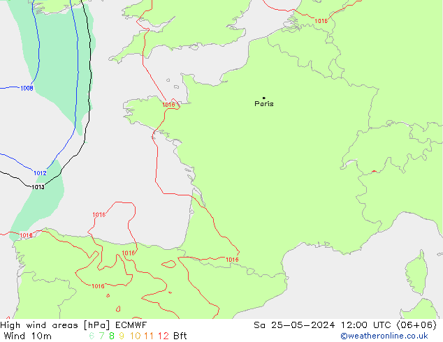 High wind areas ECMWF  25.05.2024 12 UTC