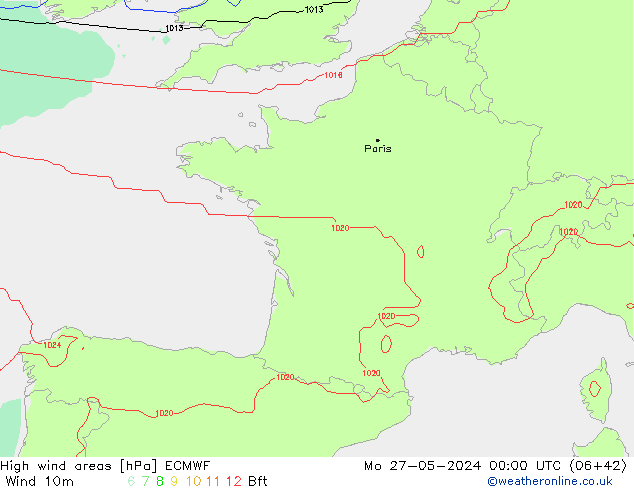 High wind areas ECMWF Po 27.05.2024 00 UTC