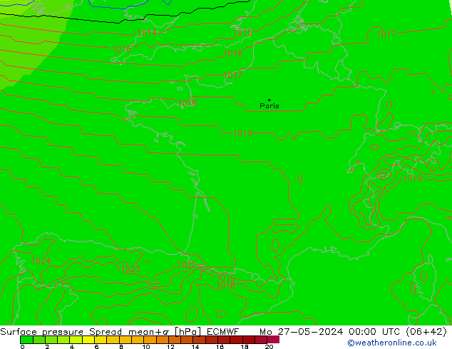 Surface pressure Spread ECMWF Mo 27.05.2024 00 UTC