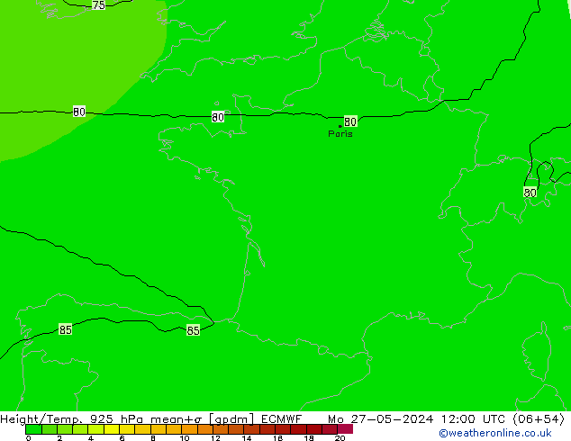 Height/Temp. 925 hPa ECMWF Seg 27.05.2024 12 UTC