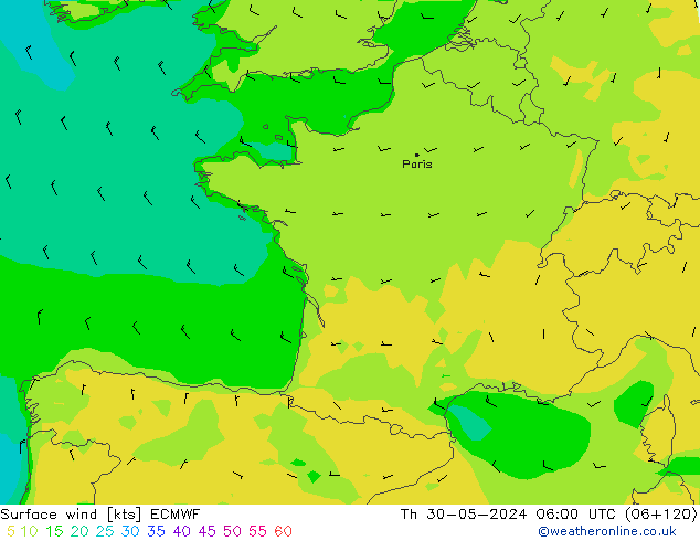 Surface wind ECMWF Th 30.05.2024 06 UTC