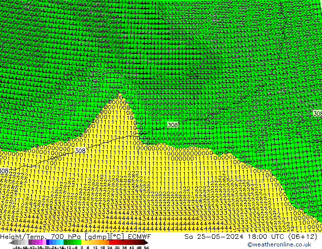 Geop./Temp. 700 hPa ECMWF sáb 25.05.2024 18 UTC